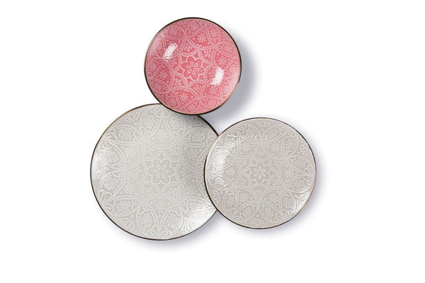 Servizio tavola Excelsa Versailles rosa & grigio - 18 pz