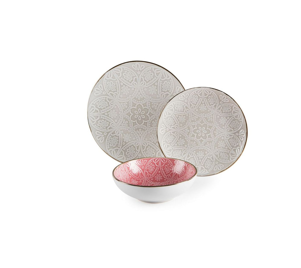 Servizio tavola Excelsa Versailles rosa & grigio - 18 pz