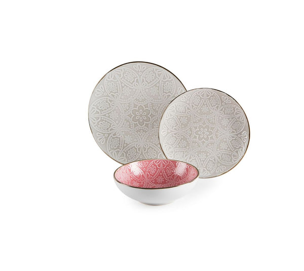 Servizio tavola Excelsa Versailles rosa & grigio - 18 pz