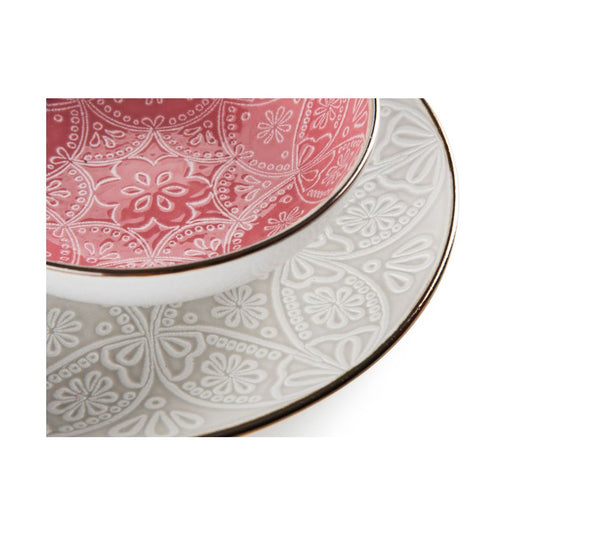 Servizio tavola Excelsa Versailles rosa & grigio - 18 pz