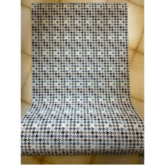 Tappeto a misura decoro geometrico azzurro/grigio - H 65 cm
